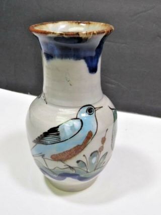 Ken Edwards El Palomar Tonala Mexican Floral Bird Pottery Vase Signed 5.  75 "