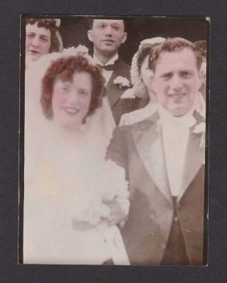 Hokey Hand Tinted Wedding Day Bride & Groom Old/vintage Photo Snapshot - E338