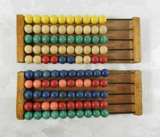 Set Of 2 Vintage Abacuses Counting Colorful Wood Beads Handmade