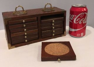 Vintage 12 Drink Coaster Set Mini Single Dresser Made Of Wood Usa