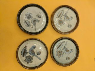 El Palomar Mexico Ken Edwards Pottery Green Bird Vintage Saucers Coasters 4 " Set