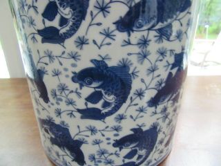 Vintage Chinese Porcelain Blue & White Large Ginger Jar Coy Fish Asian 3