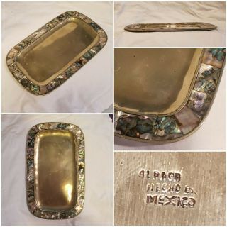 Vintage Alpaca Silver W/ Abalone Inlayed Tray,  Alpaca Hecho En Mexico: 9 " X 5.  5 "