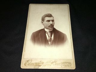 Cabinet Card Photo Of Man From Shoulders Up By Edmonston From Liverpool Ohio
