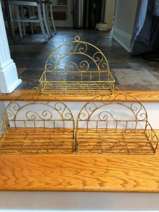 S/3 Vintage Shabby French Metal Wire Wall Shelf Baskets