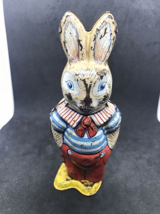 Vintage Walking Rabbit J.  Chein & Co.  Tin Wind Up Toy Lithograph Antique Bunny.