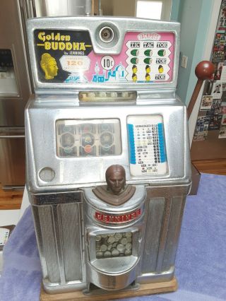 Rare 10 Cent Jennings Table Top Slot Machine Golden Buddha Casino Bronze Head