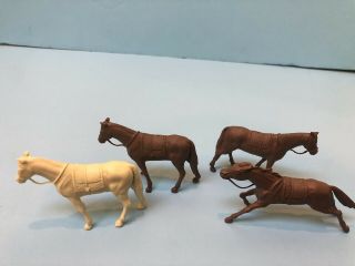 1950 - 60’s Marx Playset 54mm Indian Ponies X 4.  Reins Intact.  Early Flat Colors.