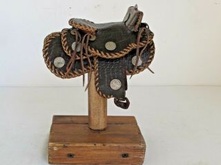 Vintage Mexican Miniature Leather Western Horse Saddle With Stand