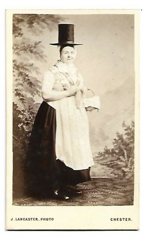 Cdv Photograph Of Victorian Lady In Welsh Costume Including Tall Hat