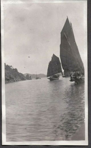 Vintage Photograph 1911 - 17 China/chinese Junk Boat/ship Bay Hong Kong Old Photo