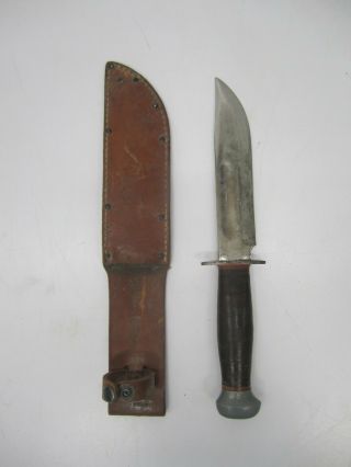 Vtg Wwii Era Pal Rh - 36 Usa Military Combat Fighting Knife & Leather Sheath