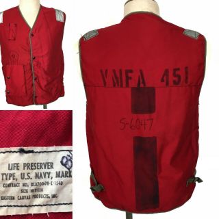 Vtg Us Navy Usn Life Preserver Vest Type Mark 1 Shell Only 1978 70s Red Vmfa 451