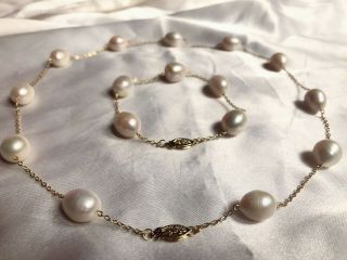 Aaa 10 - 12mm Real Natural South Sea White Baroque Pearl Necklaces Bracelet 14k