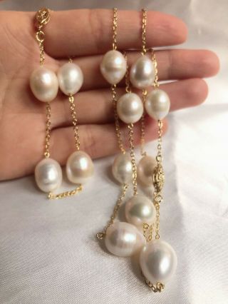AAA 10 - 12mm real natural south sea white Baroque pearl Necklaces Bracelet 14k 2
