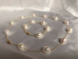 AAA 10 - 12mm real natural south sea white Baroque pearl Necklaces Bracelet 14k 3