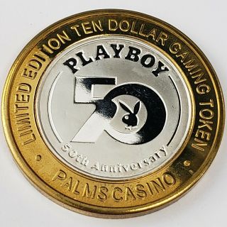 2003 S Palms Casino.  999 Silver Strike $10 Playboy 50th Anniversary Token 4pc338