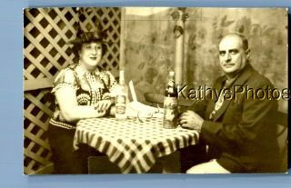 Found Vintage Photo C,  1291 Man And Woman Sitting At Table