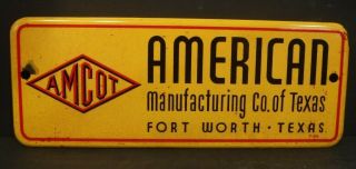 Vintage Porcelain Amcot American Manufacturing Co Of Texas Sign 13 " W X 5 " T