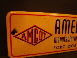 Vintage Porcelain AMCOT American Manufacturing Co Of Texas Sign 13 