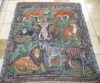Vtg American Weavers African Animal Throw Wall Blanket 48 " X 60 " 1997 Made In Usa