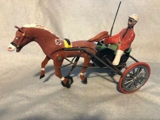Rare - Vintage Wind Up Pacing Horse Sulky Driver - Made In Germany