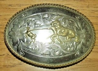 Vintage Montana Silversmiths German Silver Cowboy Roper Belt Buckle