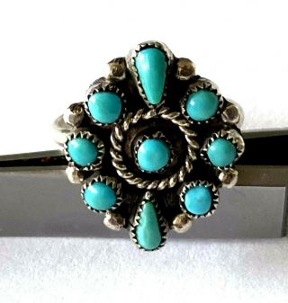 Vintage Native American Zuni Turquoise Ladies Ring Sterling Silver Size 5.  25