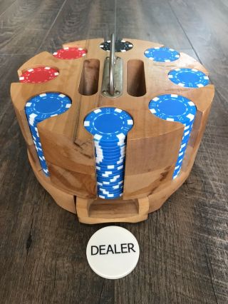 Vintage Wood Swivel Caddy Poker Chip And Card Holder
