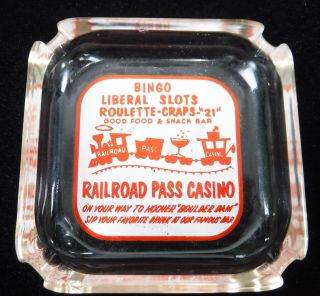Vtg Railroad Pass Casino Souvenir Glass Ashtray Bingo Roulette Slots Advertising