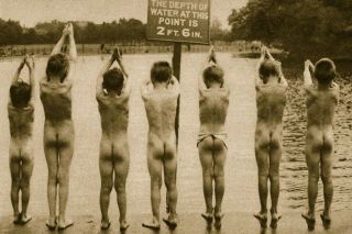 Boys Swimming In Clapham Park,  Vintage 1920s Photo (reprint)