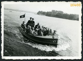 Nazi Flag On Police Boat,  Hamburg,  Elbe,  Vintage Photograph,  1936