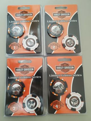 Harley - Davidson Limited Edition Series 1,  2,  3 & 4 Poker Chip Pack