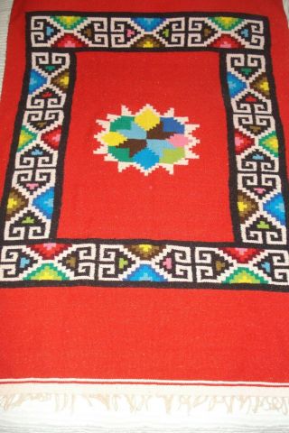 Vintage Mexican Saltillo Serape Blanket Fringe Rug Textile 46 " X 75 "