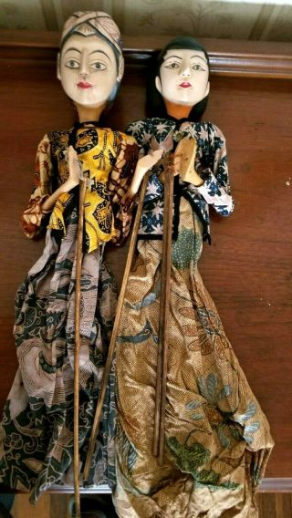 Authentic Hand Made Wood Javanese Puppets Man & Woman Wayang Golek