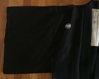 Vintage 1950s Handmade Black Silk Kimono Haori Robe Smoking Jacket Family Crest 3