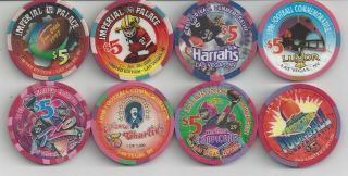 8 - $5.  00 Superbowl Commemorative Casino Chips From Las Vegas,  Nv - 1995 - 1997