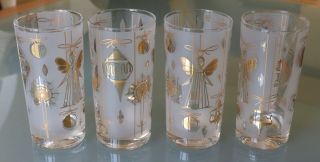 09/18 Vintage Fred Press Tumblers,  Set Of 4 Frosted W/christmas Ornaments