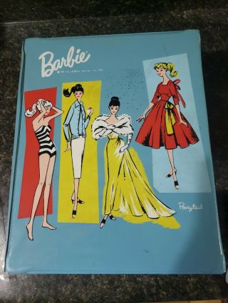 1961 Vintage Ponytail Barbie Doll Blue Vinyl Trunk Case,  Black Handle