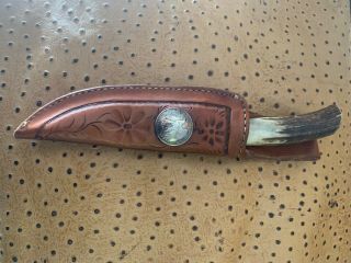 Sheath For Model 8 Randall Made Knife Brown Tooled Leather With 50 Cent Concho