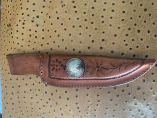 Sheath for Model 8 Randall Made knife brown tooled leather with 50 Cent concho 3