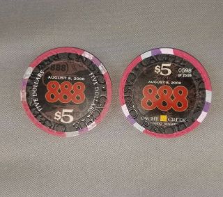 Cache Creek August 8,  2008 $5 Casino Chip Unc Chip Number Is Different