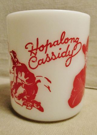 Vintage Cowboy - Hopalong Cassidy - Drinking Coffee Cup - White Milk Glass - Red Print