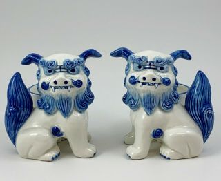 Horchow Japan Porcelain Foo Dog Lions Figurines Candle Holders