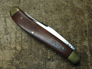 Vintage Ka - Bar 2 Stainless Steel Blade Folding Pocket Knife 1004 Wood Handles