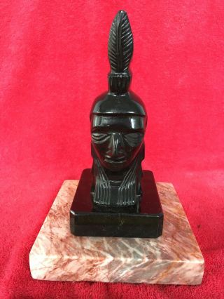 Mayan Carved Art Statue Bust King God Ancient Mexico Aztec Warrior Marble Base