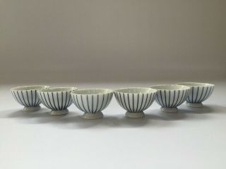 Japanese Pottery Sake Cup Set Guinomi Vintage 5pc Stripe Blue Line Liquor U273