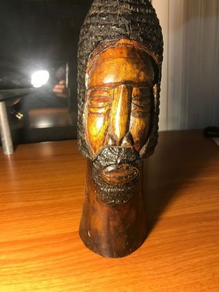 Vintage Hand Carved Wood Sculpture African 40 Head Statue Figure Bearded Man