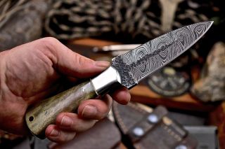 Cfk Ipak Handmade Hammered Damascus Custom Camel Bone Boot Dagger Pugio Knife