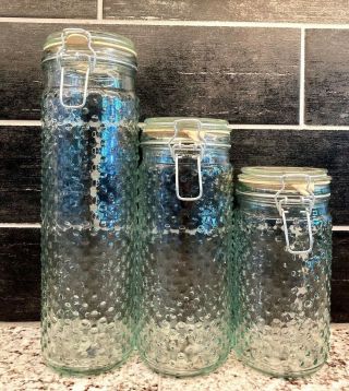 3 Vtg Hobnail Clear Glass Apothecary Canister Jar Set Shabby French Cottage